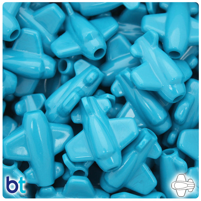 BeadTin Dark Turquoise Opaque 25mm Airplane Plastic Pony Beads (24pcs)