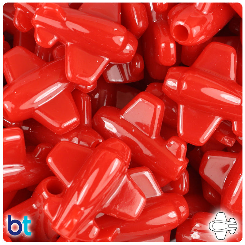 BeadTin Red Opaque 25mm Airplane Plastic Pony Beads (24pcs)