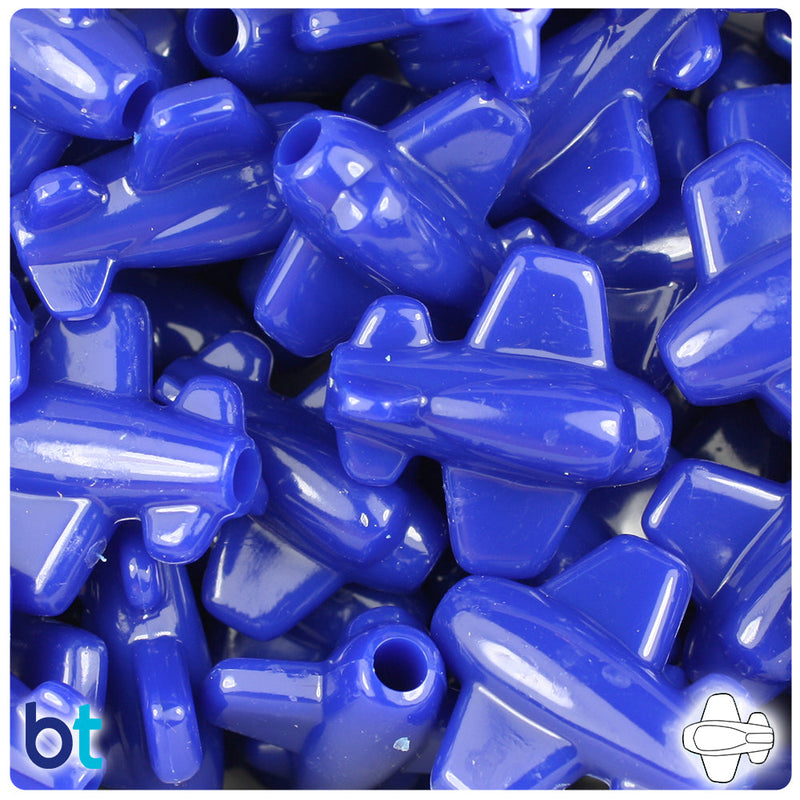 BeadTin Royal Blue Opaque 25mm Airplane Plastic Pony Beads (24pcs)