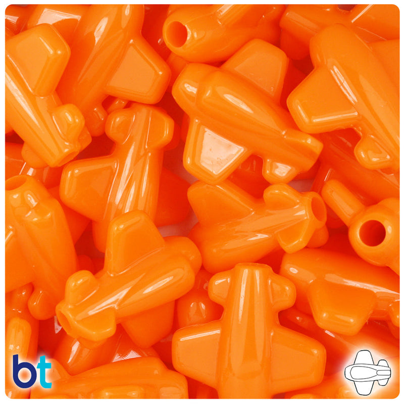 BeadTin Orange Opaque 25mm Airplane Plastic Pony Beads (24pcs)