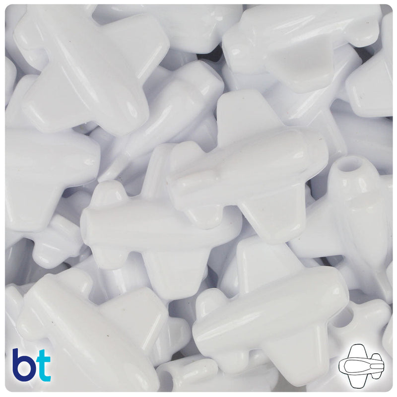 BeadTin White Opaque 25mm Airplane Plastic Pony Beads (24pcs)