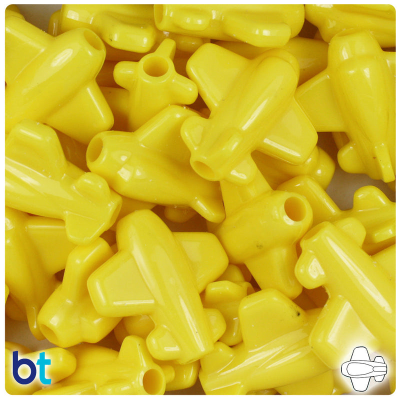 BeadTin Yellow Opaque 25mm Airplane Plastic Pony Beads (24pcs)