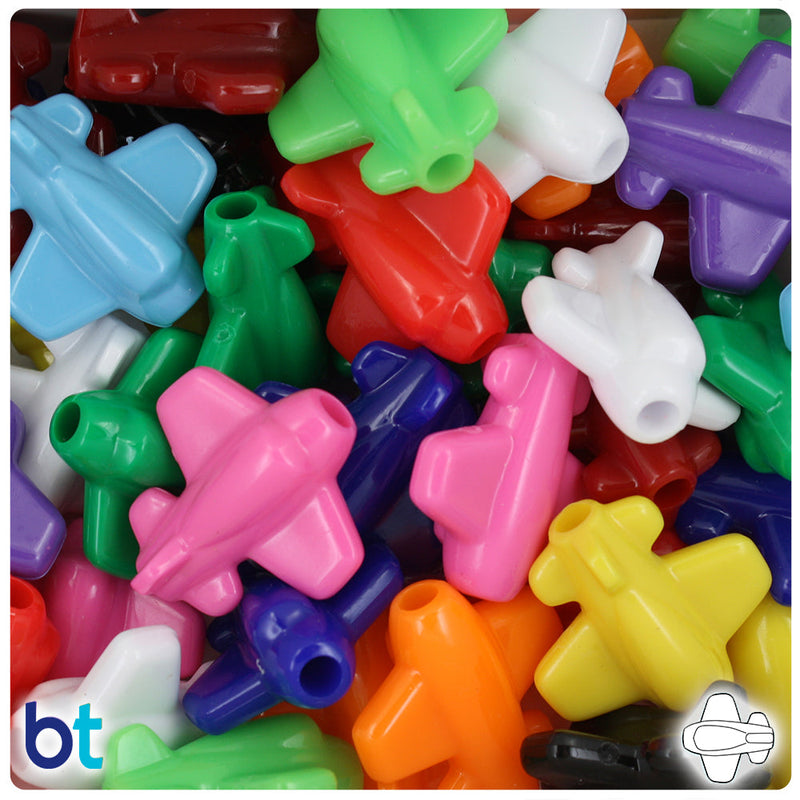 BeadTin Opaque Mix 25mm AirPlane Plastic Pony Beads (24pcs)