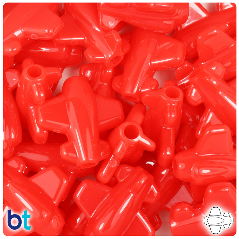 BeadTin Bright Red Opaque 25mm Airplane Plastic Pony Beads (24pcs)