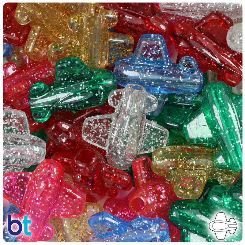 BeadTin Classic Sparkle Mix 25mm Airplane Plastic Pony Beads (24pcs)