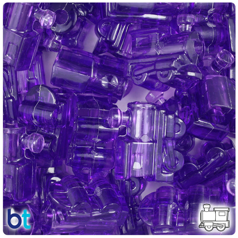 BeadTin Amethyst Transparent 22mm Train Plastic Pony Beads (24pcs)