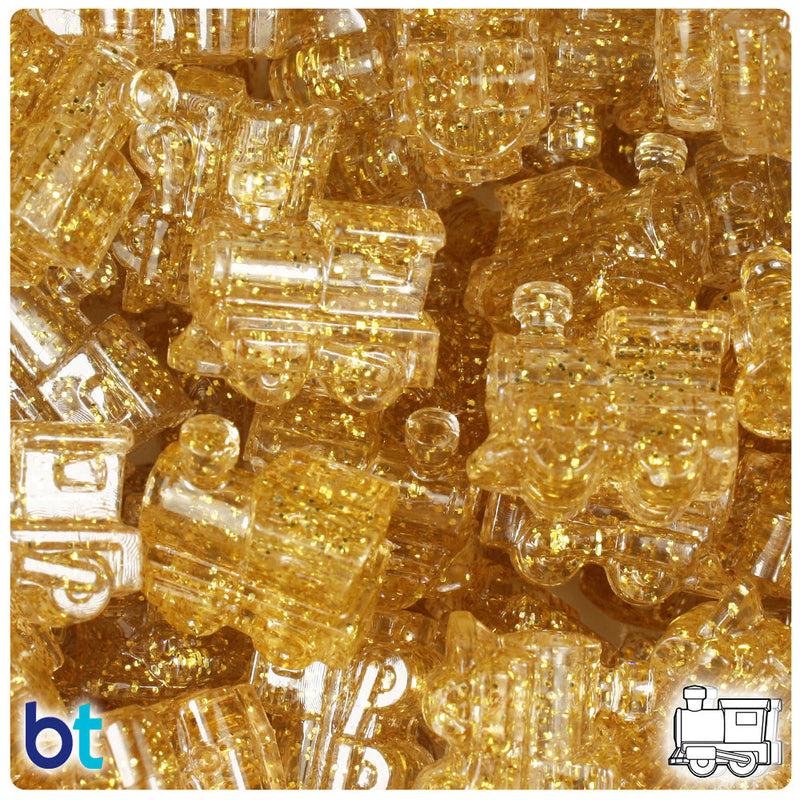 BeadTin Gold Sparkle 22mm Train Plastic Pony Beads (24pcs)