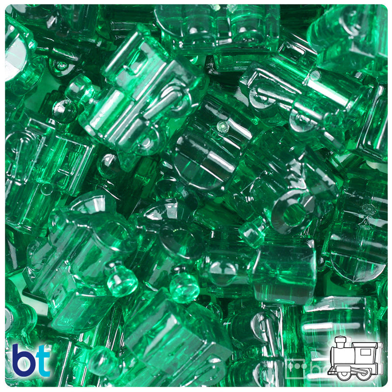 BeadTin Emerald Transparent 22mm Train Plastic Pony Beads (24pcs)