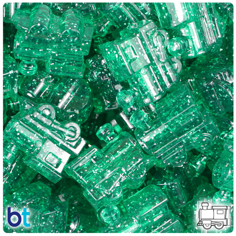 BeadTin Emerald Sparkle 22mm Train Plastic Pony Beads (24pcs)