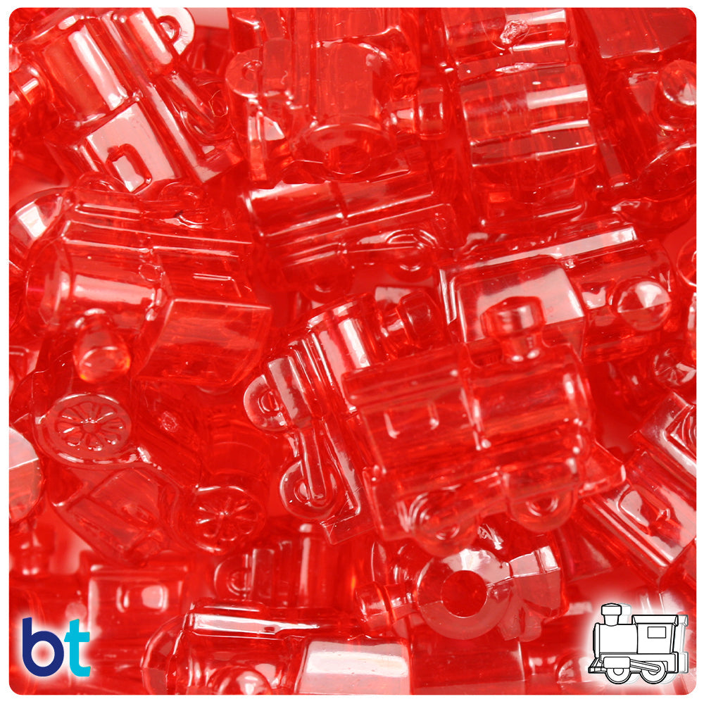 BeadTin Ruby Transparent 22mm Train Plastic Pony Beads (24pcs)