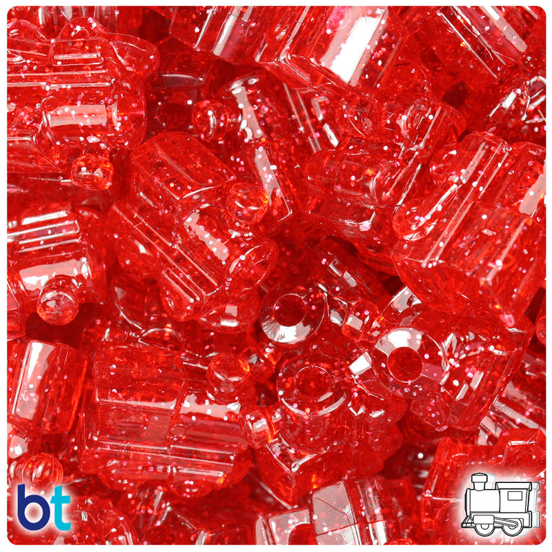 BeadTin Ruby Sparkle 22mm Train Plastic Pony Beads (24pcs)