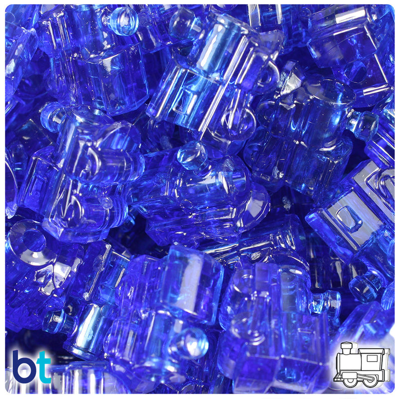 BeadTin Dark Sapphire Transparent 22mm Train Plastic Pony Beads (24pcs)