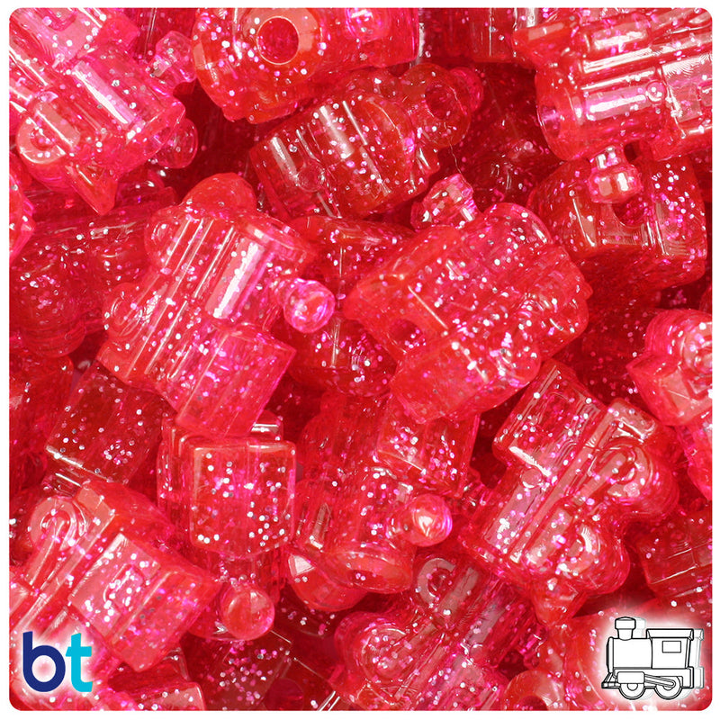 BeadTin Hot Pink Sparkle 22mm Train Plastic Pony Beads (24pcs)