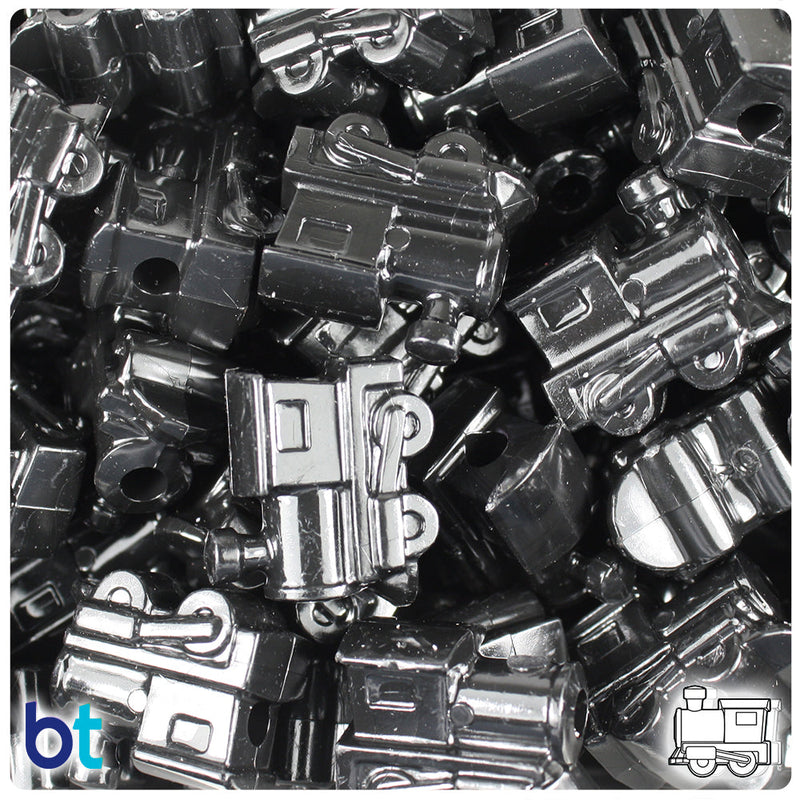 BeadTin Black Opaque 22mm Train Plastic Pony Beads (24pcs)