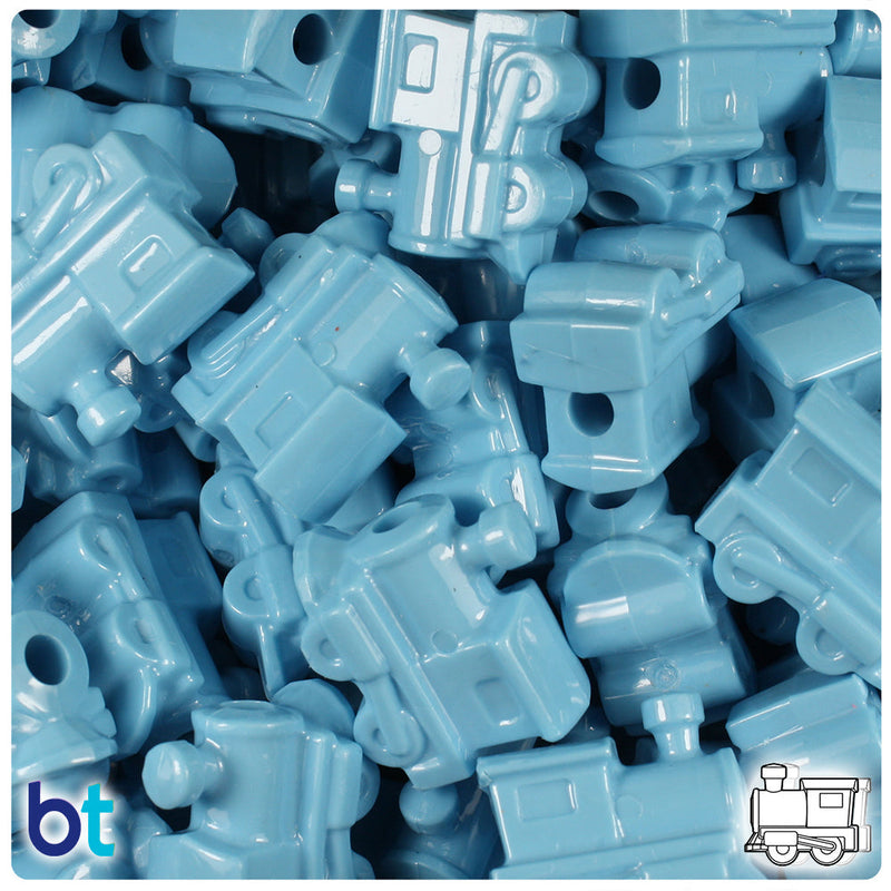 BeadTin Baby Blue Opaque 22mm Train Plastic Pony Beads (24pcs)