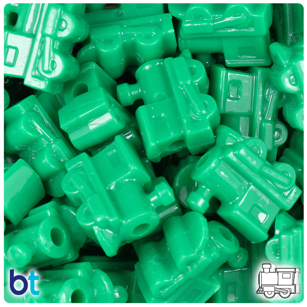 BeadTin Green Opaque 22mm Train Plastic Pony Beads (24pcs)