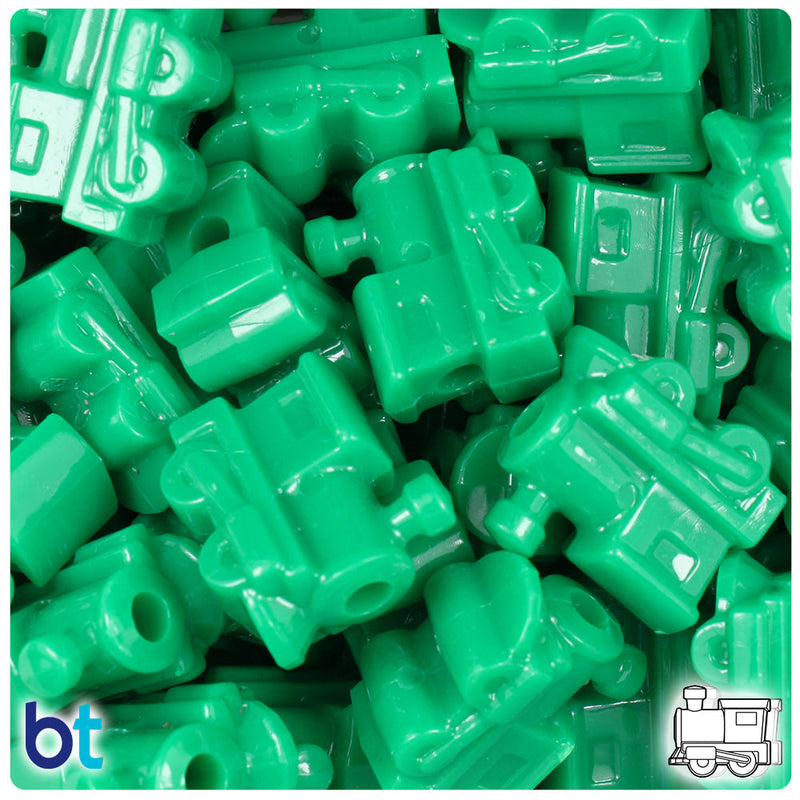 BeadTin Green Opaque 22mm Train Plastic Pony Beads (24pcs)