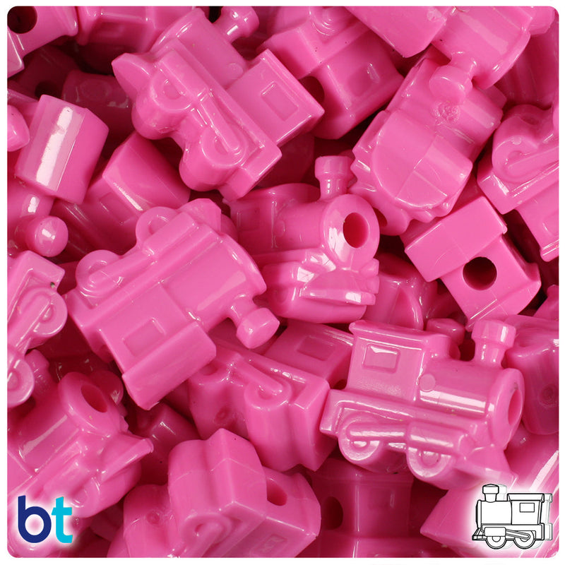 BeadTin Dark Pink Opaque 22mm Train Plastic Pony Beads (24pcs)