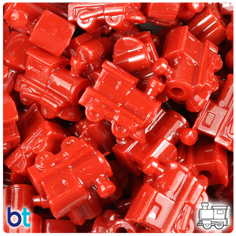 BeadTin Red Opaque 22mm Train Plastic Pony Beads (24pcs)