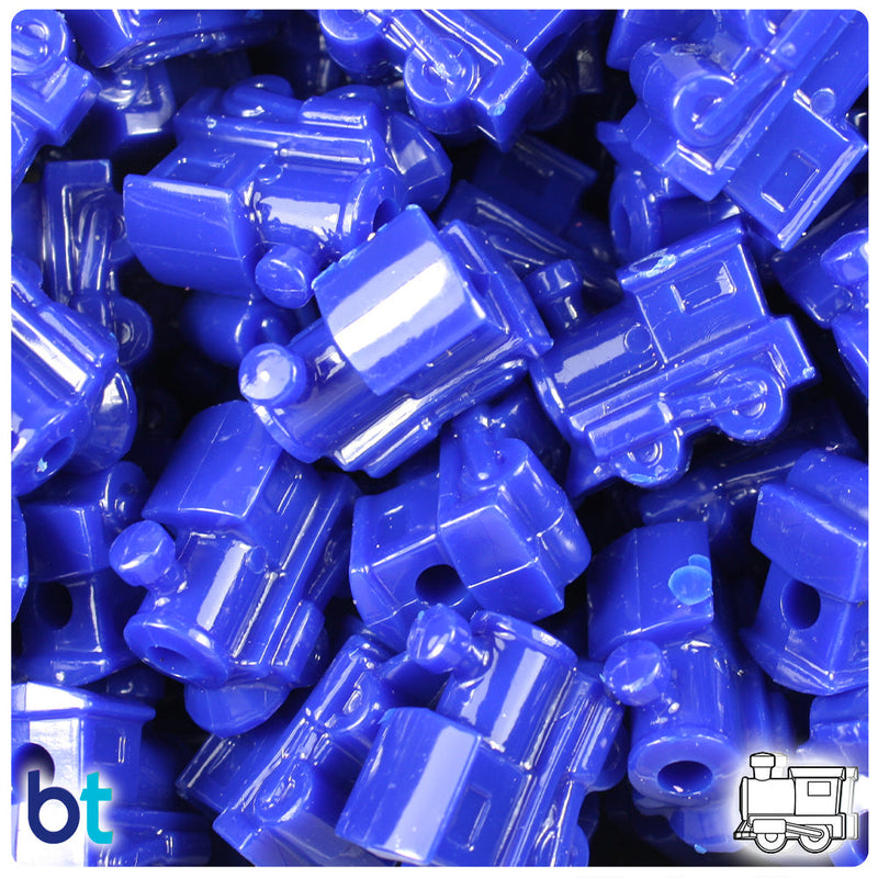 BeadTin Royal Blue Opaque 22mm Train Plastic Pony Beads (24pcs)