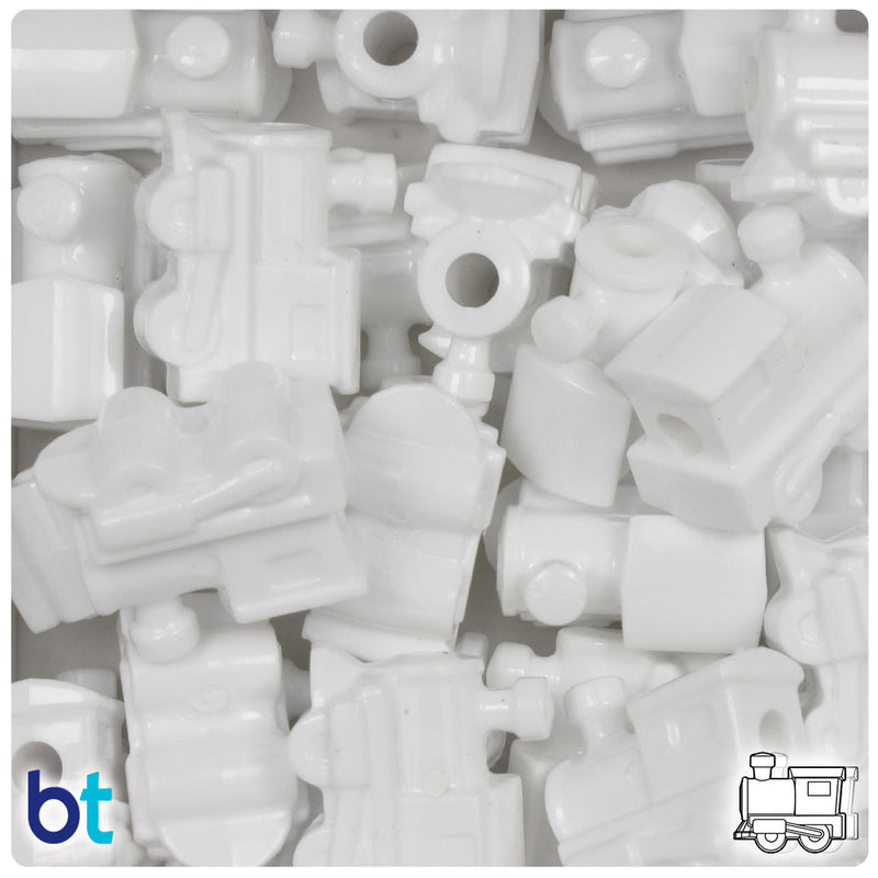 BeadTin White Opaque 22mm Train Plastic Pony Beads (24pcs)