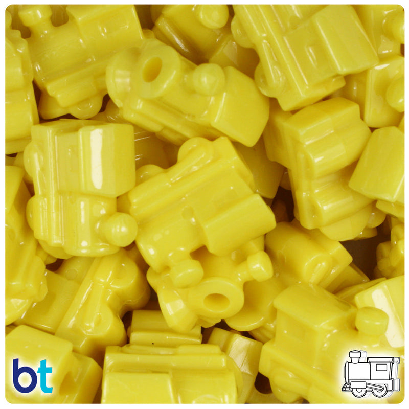 BeadTin Yellow Opaque 22mm Train Plastic Pony Beads (24pcs)