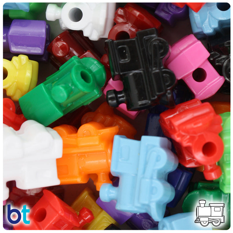 BeadTin Opaque Mix 22mm Train Plastic Pony Beads (24pcs)