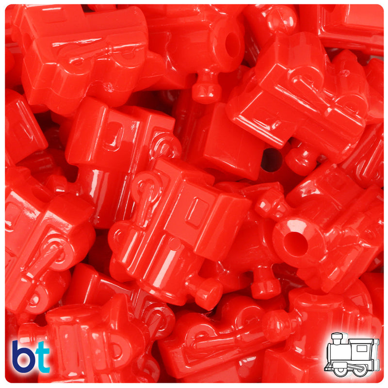 BeadTin Bright Red Opaque 22mm Train Plastic Pony Beads (24pcs)