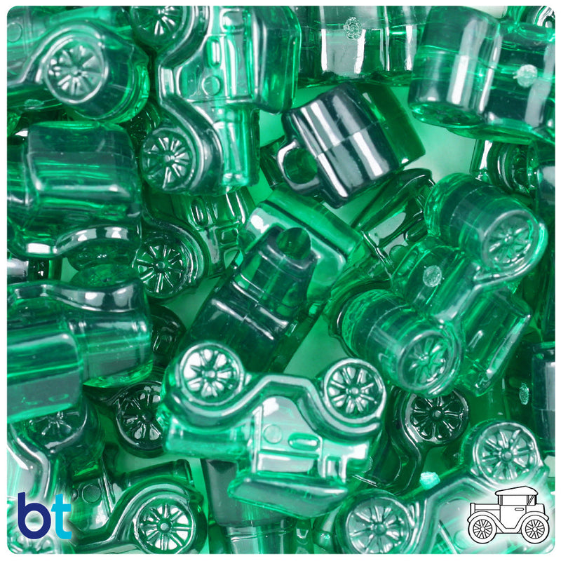 BeadTin Emerald Transparent 25mm Car Plastic Pony Beads (24pcs)