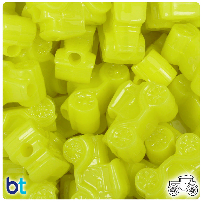 BeadTin Lemon Neon Bright 25mm Car Plastic Pony Beads (24pcs)