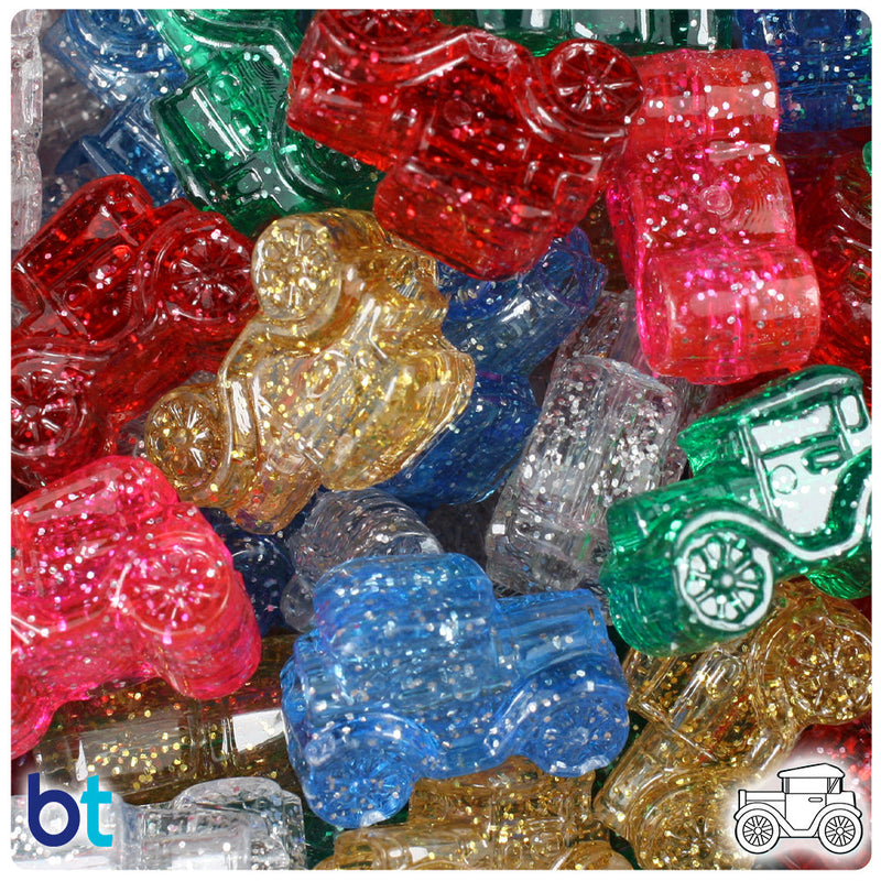 BeadTin Classic Sparkle Mix 25mm Car Plastic Pony Beads (24pcs)