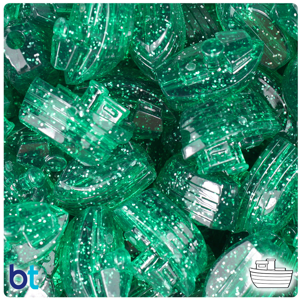 BeadTin Emerald Sparkle 25mm Boat Plastic Pony Beads (24pcs)