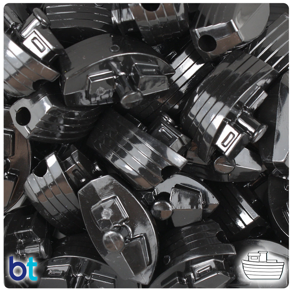 BeadTin Black Opaque 25mm Boat Plastic Pony Beads (24pcs)
