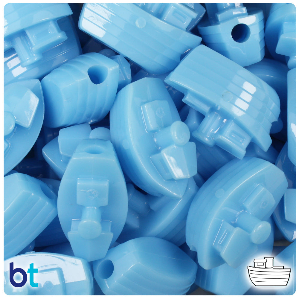 BeadTin Baby Blue Opaque 25mm Boat Plastic Pony Beads (24pcs)