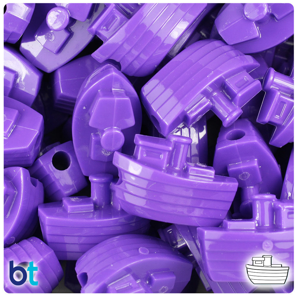 BeadTin Dark Lilac Opaque 25mm Boat Plastic Pony Beads (24pcs)