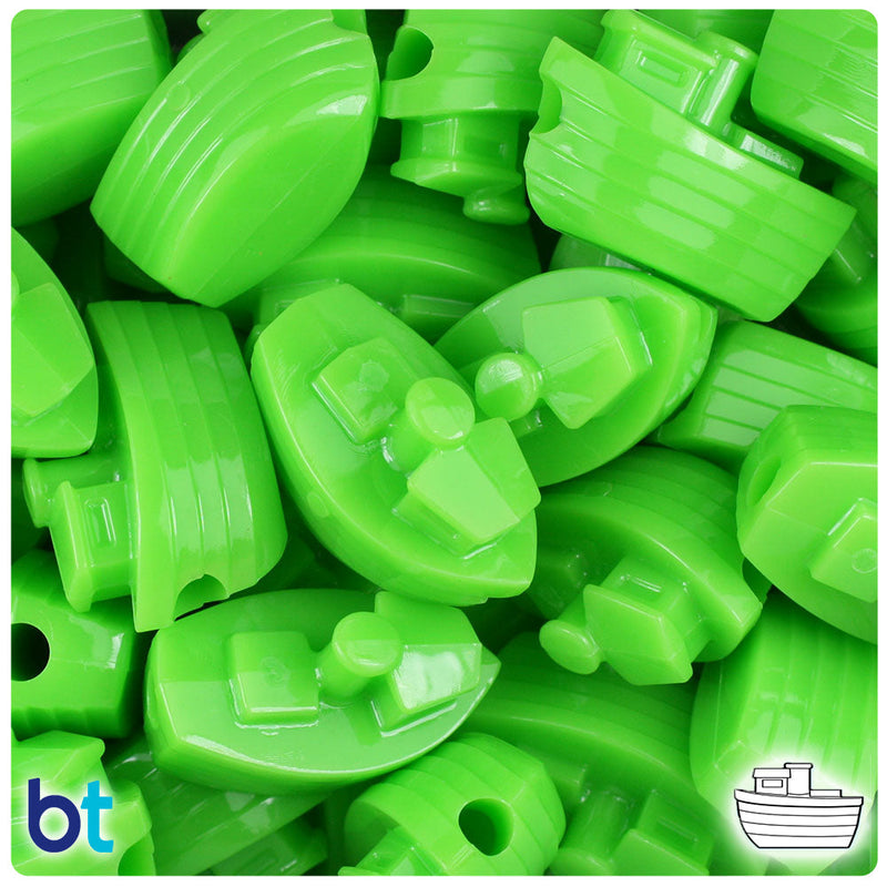 BeadTin Lime Opaque 25mm Boat Plastic Pony Beads (24pcs)