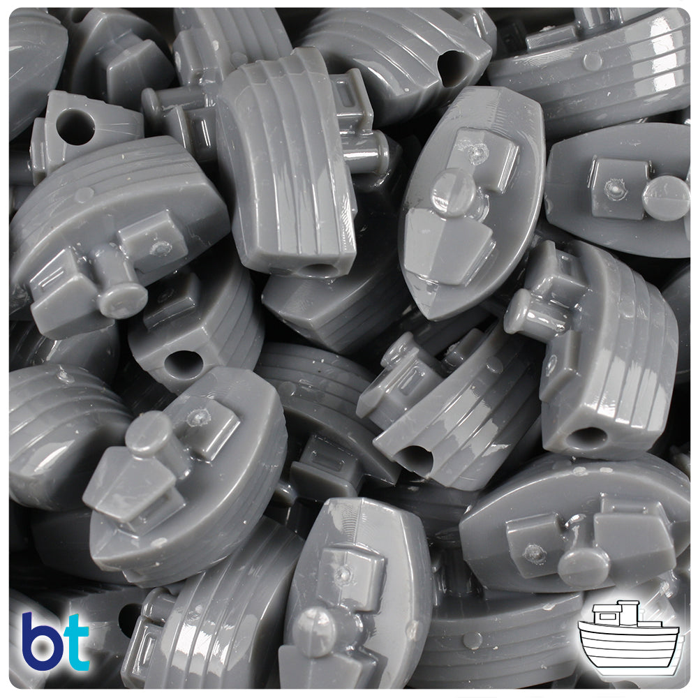 BeadTin Dark Grey Opaque 25mm Boat Plastic Pony Beads (24pcs)