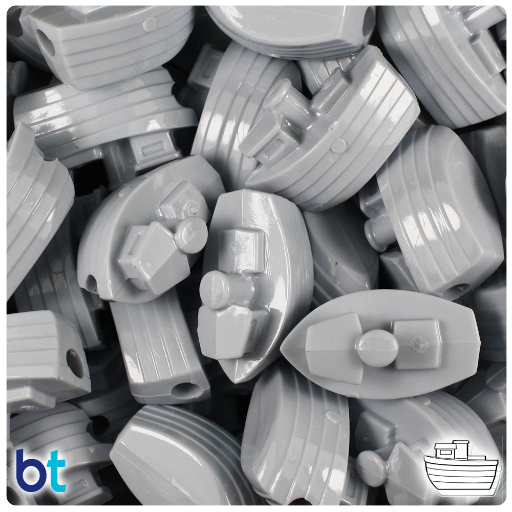 BeadTin Grey Opaque 25mm Boat Plastic Pony Beads (24pcs)