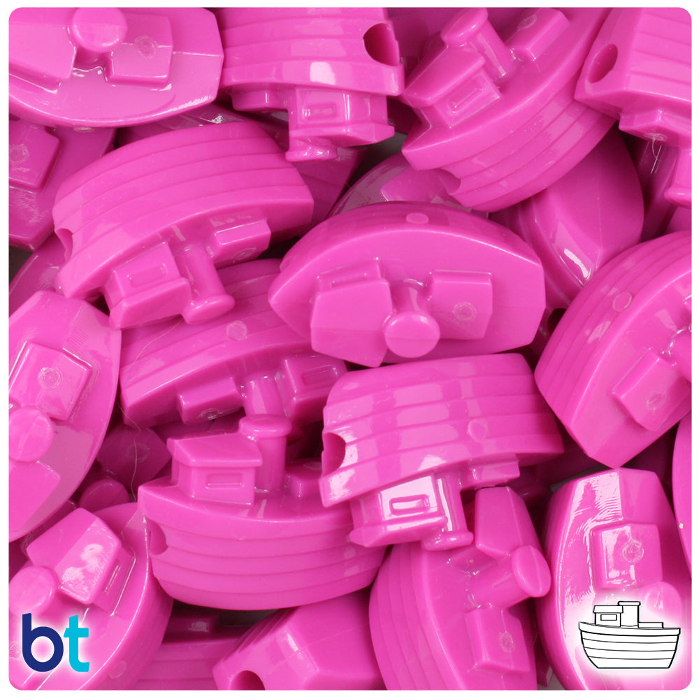 BeadTin Dark Pink Opaque 25mm Boat Plastic Pony Beads (24pcs)