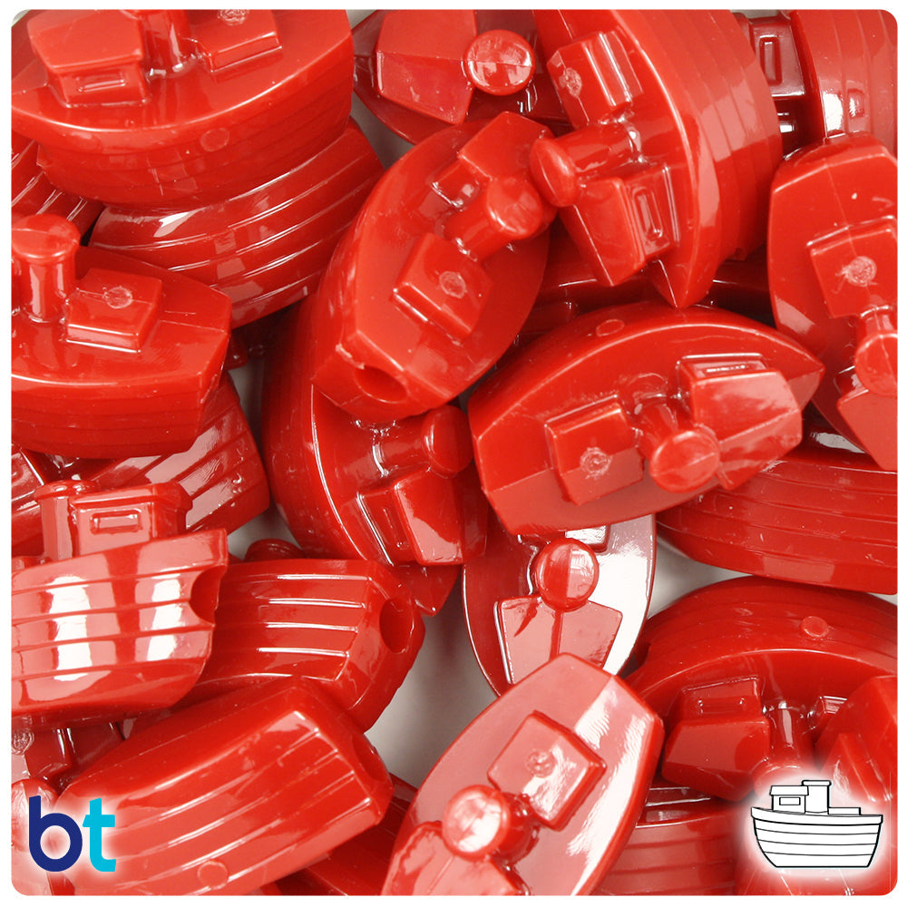 BeadTin Red Opaque 25mm Boat Plastic Pony Beads (24pcs)