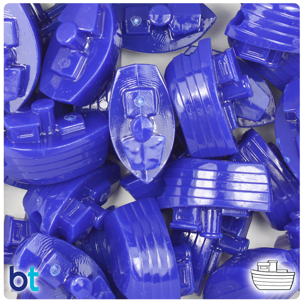 BeadTin Royal Blue Opaque 25mm Boat Plastic Pony Beads (24pcs)