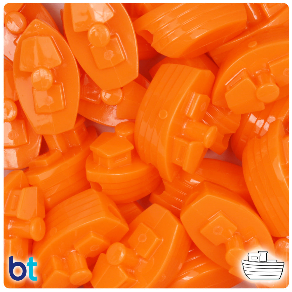 BeadTin Orange Opaque 25mm Boat Plastic Pony Beads (24pcs)