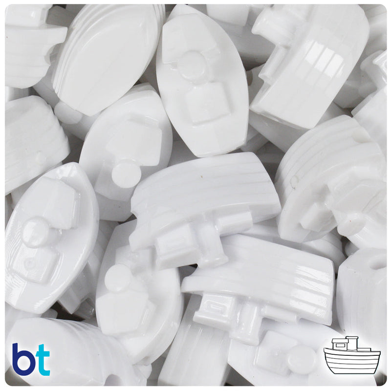 BeadTin White Opaque 25mm Boat Plastic Pony Beads (24pcs)