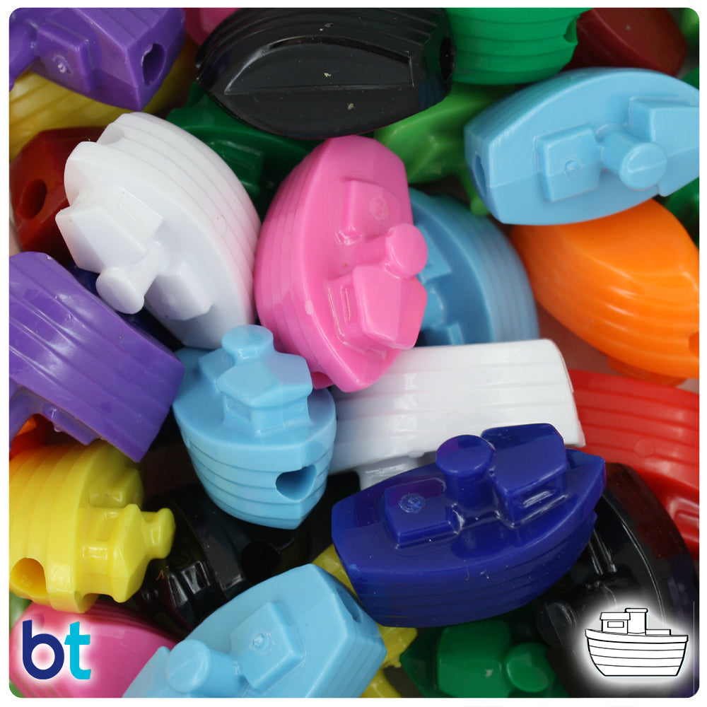 BeadTin Opaque Mix 25mm Boat Plastic Pony Beads (24pcs)