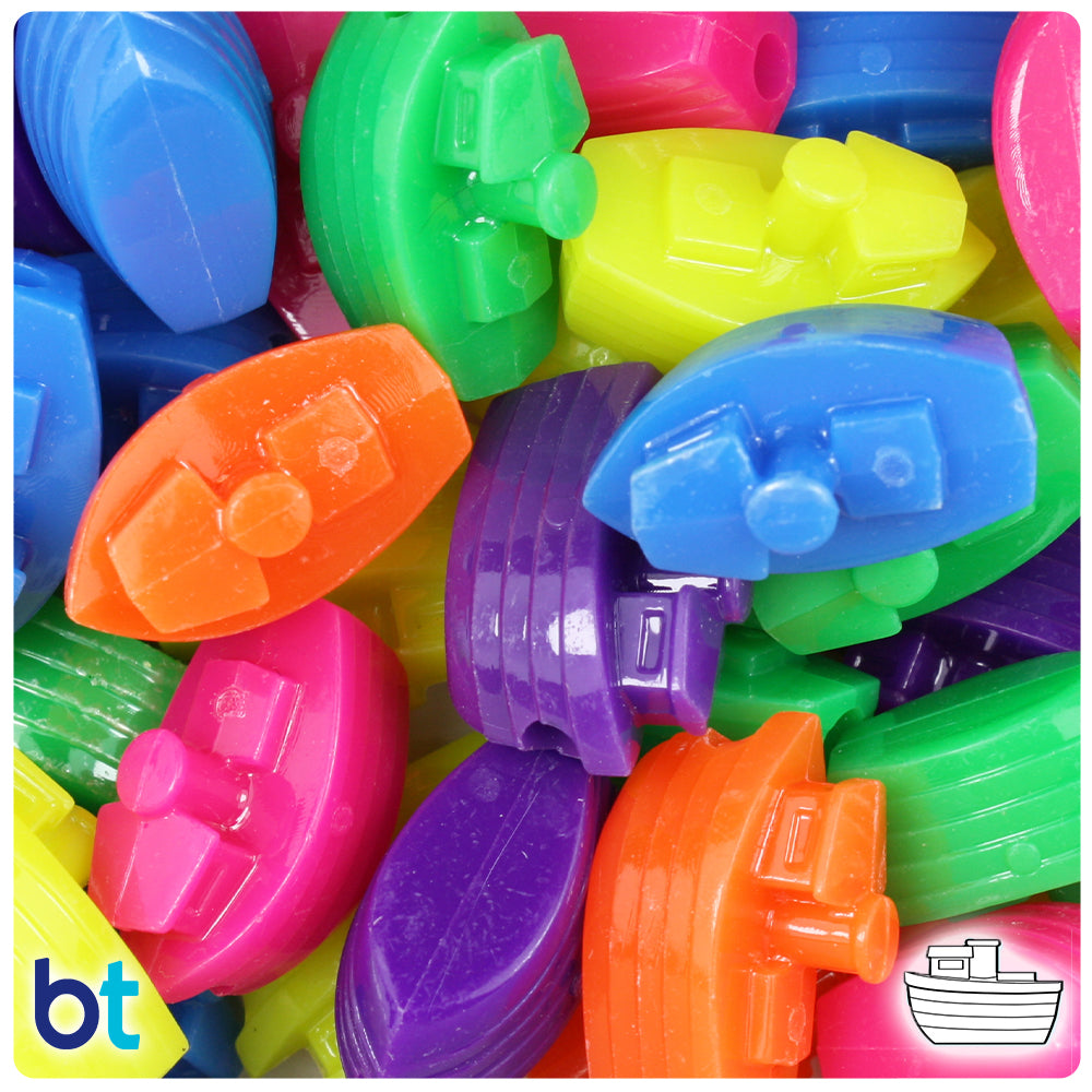 BeadTin Neon Bright Mix 25mm Boat Plastic Pony Beads (24pcs)