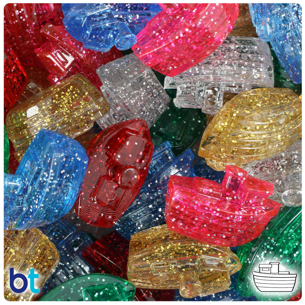 BeadTin Classic Sparkle Mix 25mm Boat Plastic Pony Beads (24pcs)