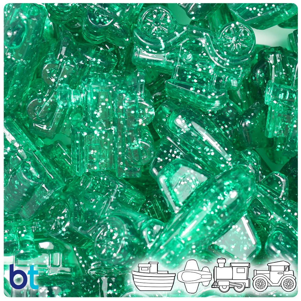 BeadTin Emerald Sparkle Mini Mobile Plastic Pony Beads (2oz)