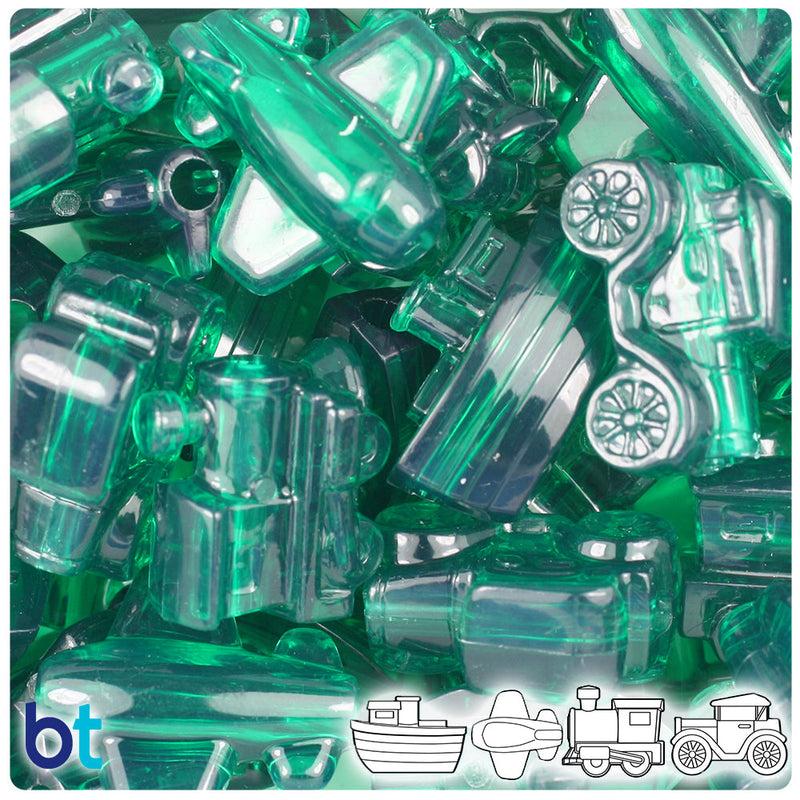 BeadTin Emerald Transparent Mini Mobiles Plastic Pony Beads (2oz)