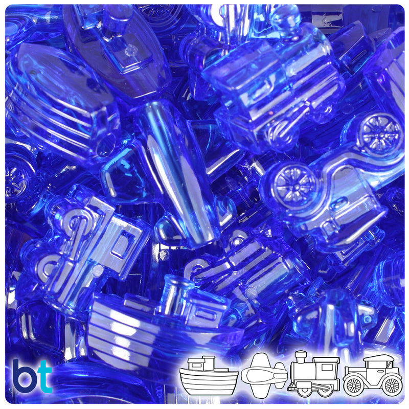 BeadTin Dark Sapphire Transparent Mini Mobile Plastic Pony Beads (2oz)