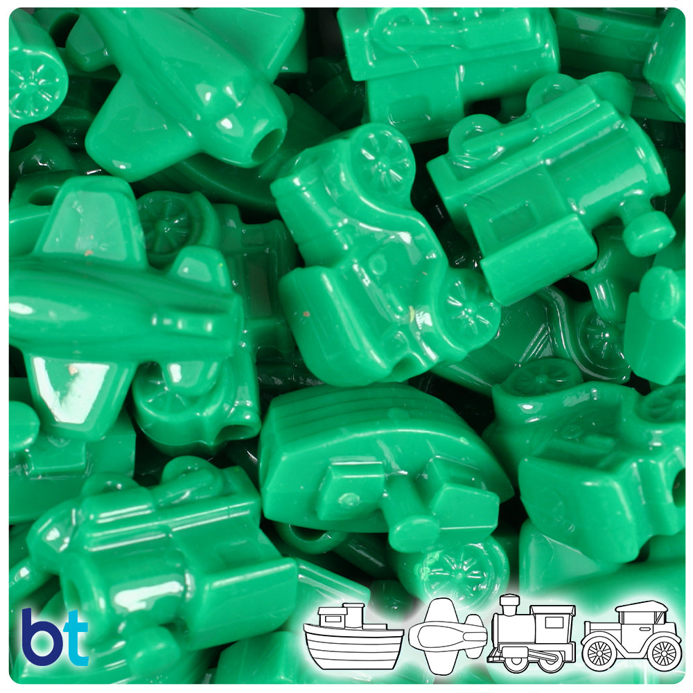 BeadTin Green Opaque Mini Mobile Plastic Pony Beads (2oz)